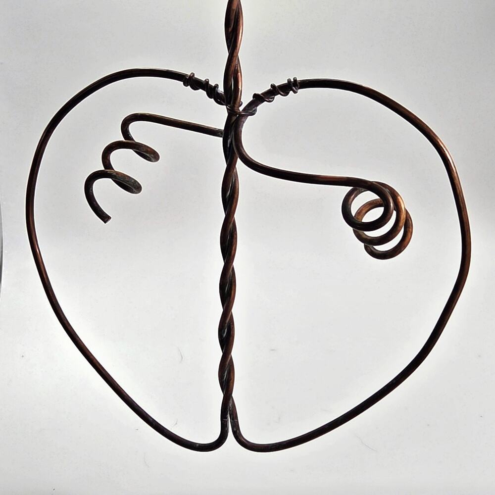 Vintage Copper Handcrafted Wire Apple Shaped Bird Feeder Hanger Primitive Decor